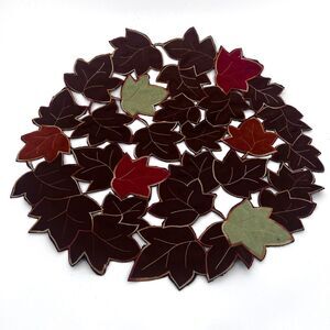 Sam Hedaya Fall Leaf Pattern Round Placemats Set of 8 Brown Felted Leaves 16"